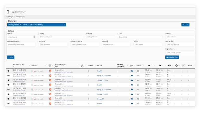 screenshot of nperf admin